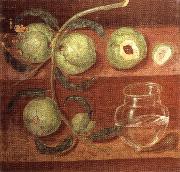 unknow artist Still Life with Peach Bough and Glass jar oil on canvas